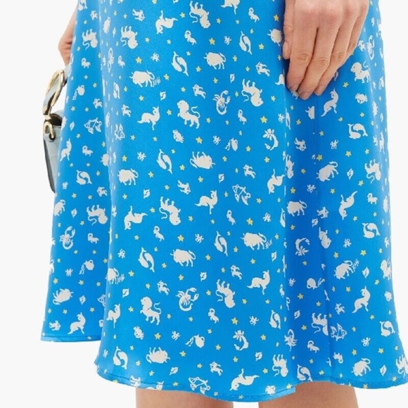 ✨RARE✨ HVN 100% Silk Astrology Zodiac Print V Neck Slip Dress in Blue - Picture 4 of 9